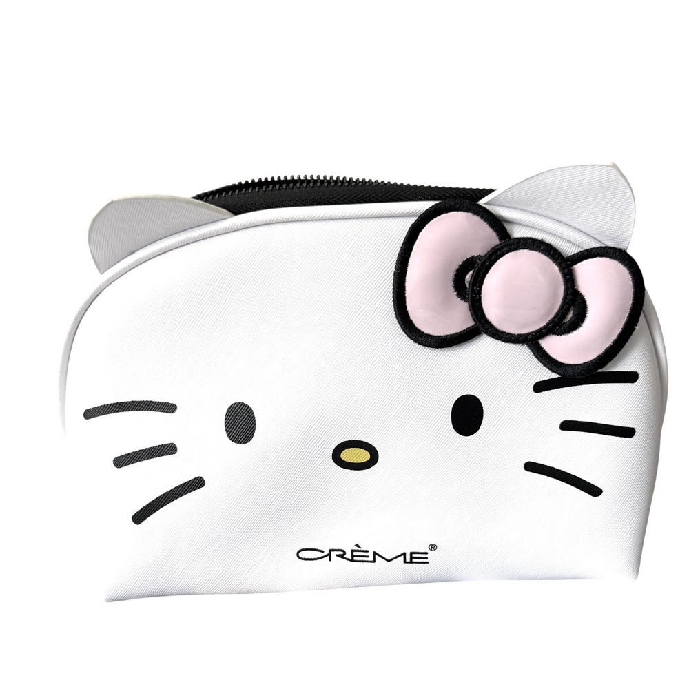 The Crème Shop Makeup Bag Womens Small White New Hello Kitty Bow 3D Ears